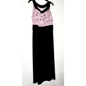 Formal  women Maxi dress 18W Pink Roses Black Keyhole Sleeveless Feminine Cruise